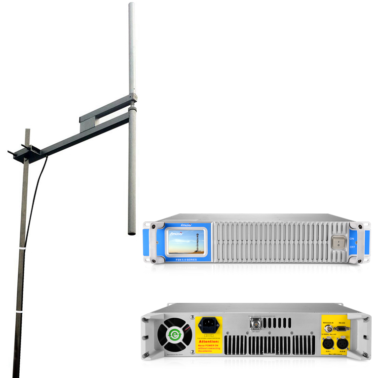 FMUSER FSN-1000T 1KW FM Transmitter + 1KW Dipole Antenna + 30M Coaxial Cable 20KM Radio Station